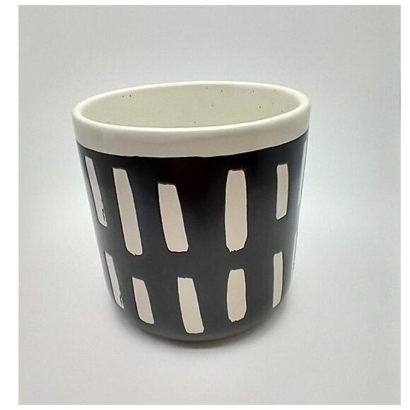 VTG MCM Cream Speckled Stoneware Mug Black Striped Glaze 14oz C Handle - Picture 7 of 8